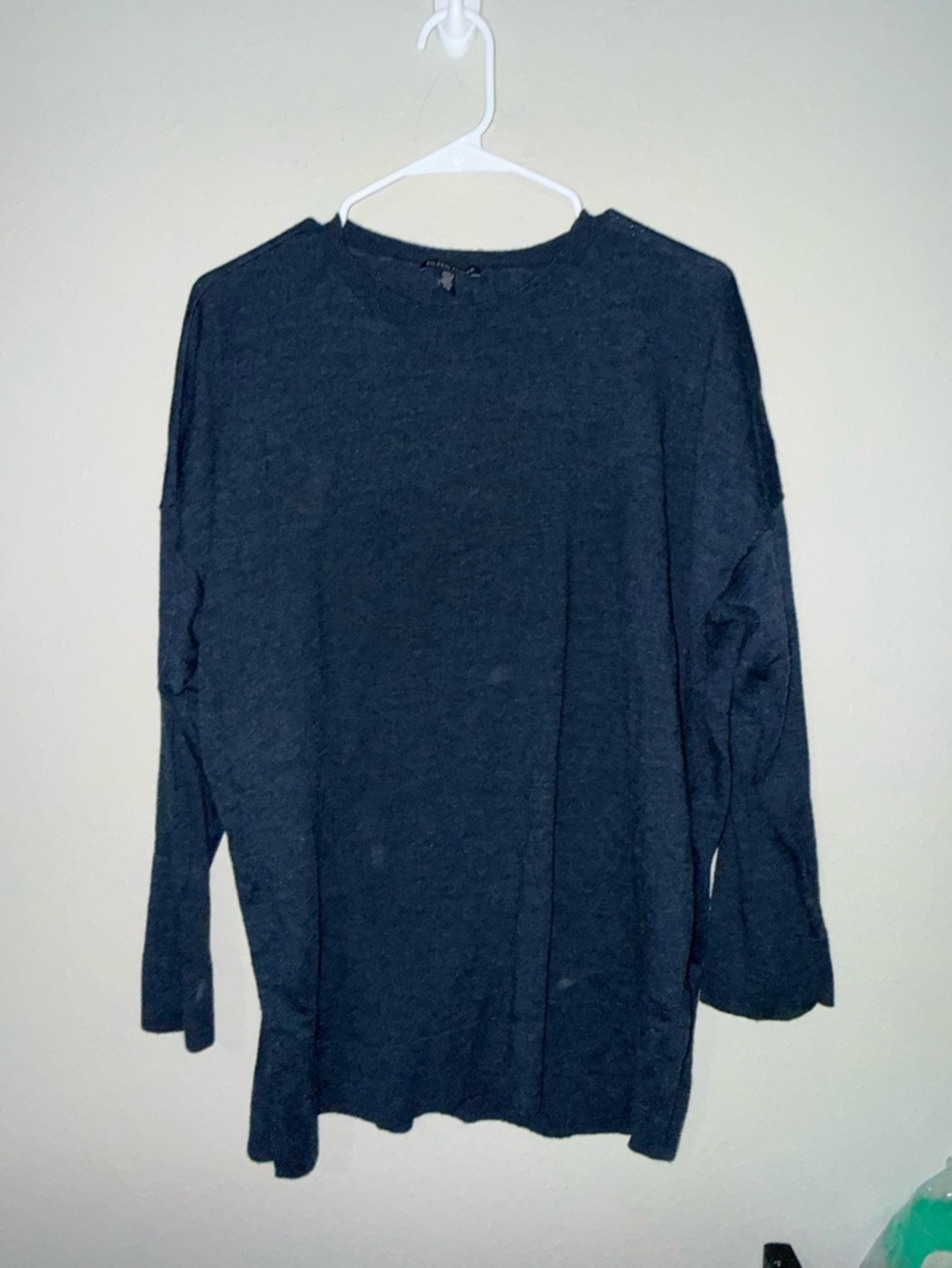 Eileen Fisher Blue Tunic Side Split Wool Sweater Large